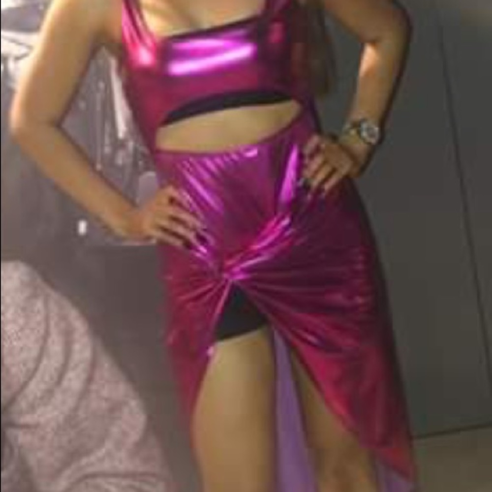 Pink matalic spandex dress